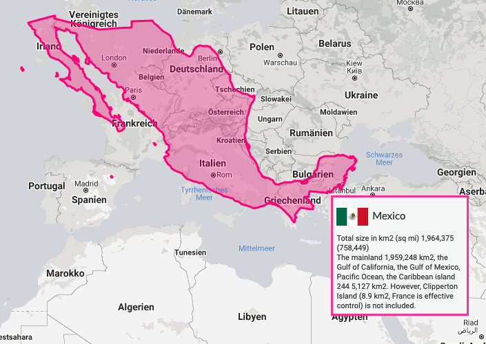 Karte von Mexiko über Europa